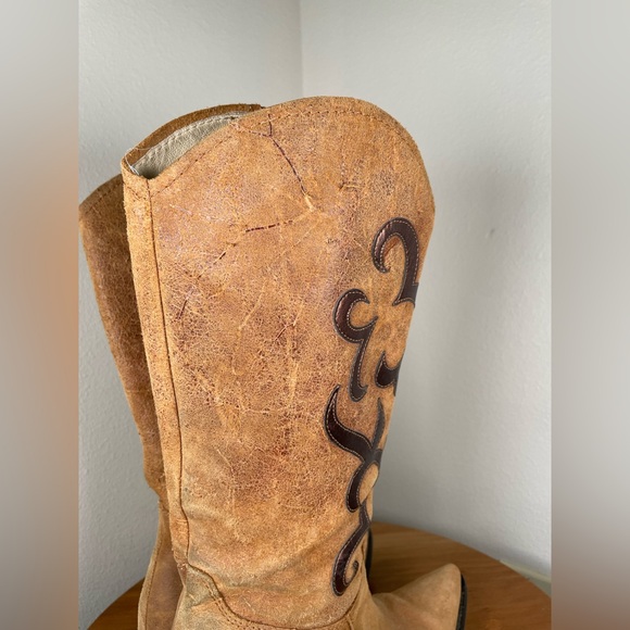 Vtg Nine West Brown Hippie Boho Western Cowboy Pull On Leather Boots Size 38 - Picture 5 of 14